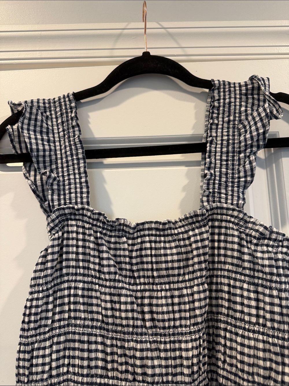 Old Navy Black and White Gingham Smocked Jumpsuit - Picture 2 of 7